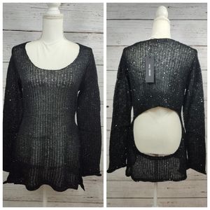 UNIQ Sequin Embellished Back Cutout Tunic Sweater
